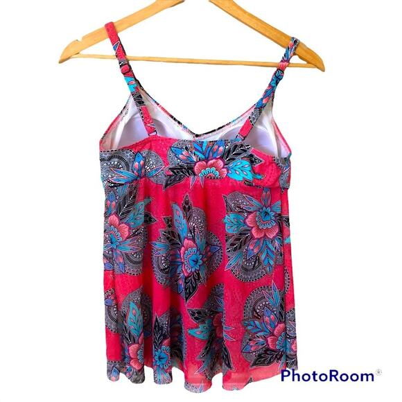 Swim Tankini Top Wrap Sheer Boho Feather Woman’s Size 6 - Picture 2 of 6
